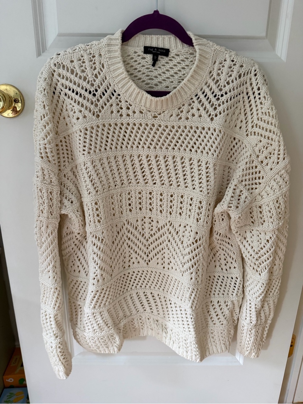 Rag & Bone Renee Ivory Open Knit Pointelle Sweater Size L